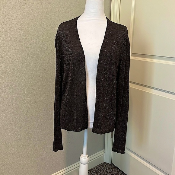 Eileen Fisher Linen Blend Brown Silver Metallic Cardigan size L - Picture 1 of 5